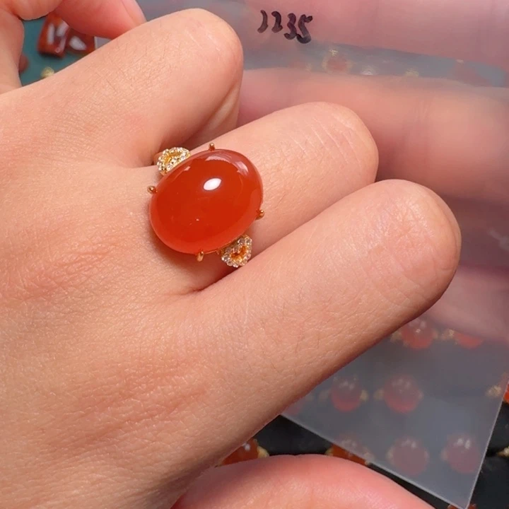 银S925镶嵌戒指南红玛瑙