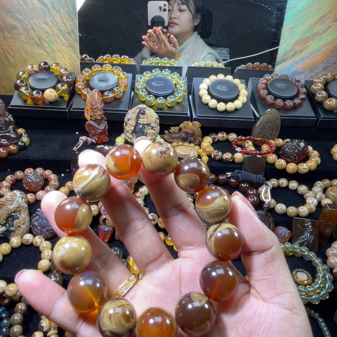 琥珀手链未镶嵌店***馆溶洞手串18