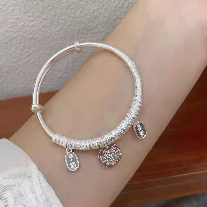 足银手镯 盘緾手镯足银时尚潮流会聚银镯子大小可调