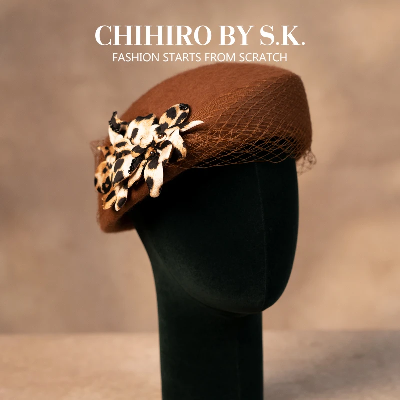 CHIHIRO BY S.K./新帽馆2025新款秋冬优雅兔毛“豹”美爆富贝雷帽