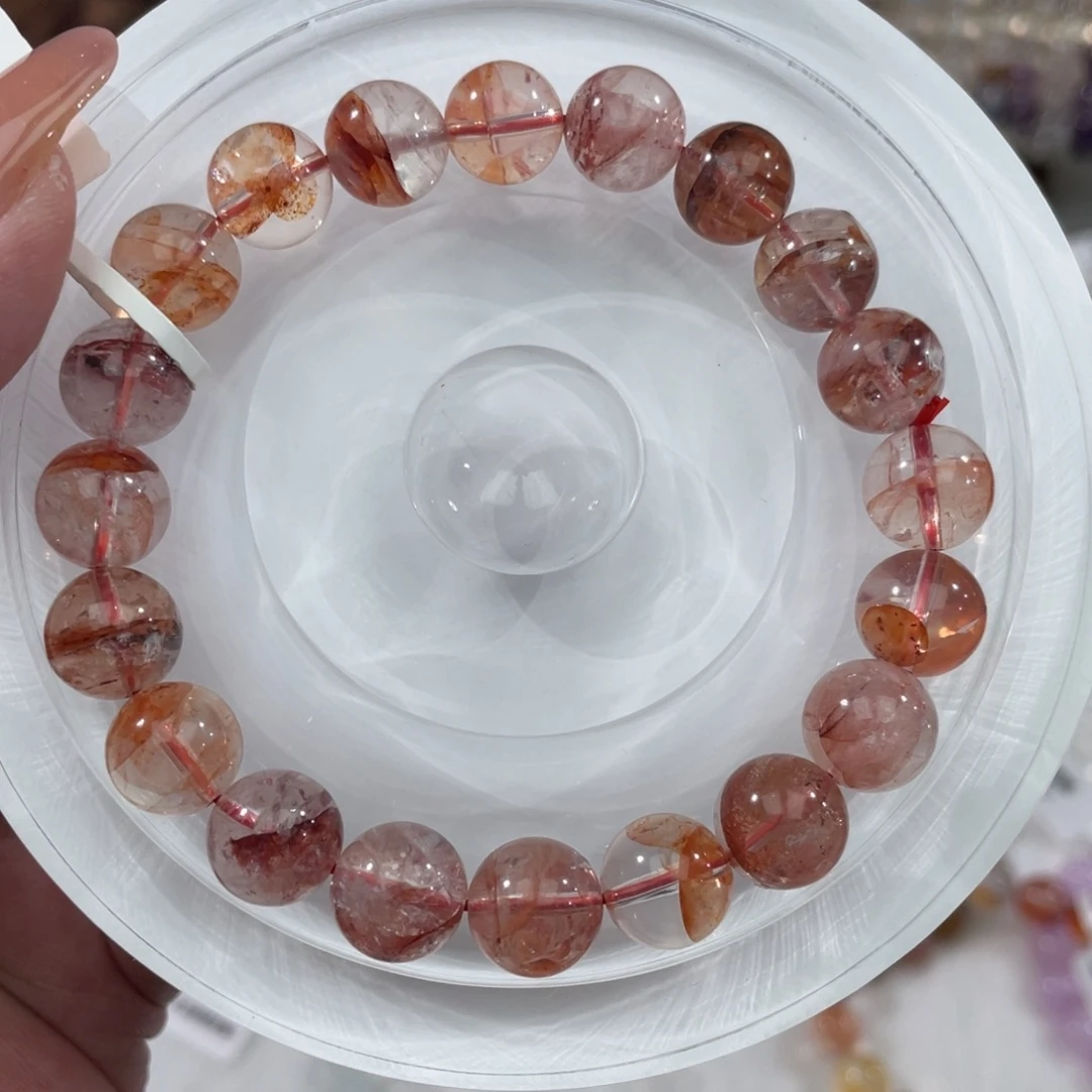水晶手串未镶嵌037红胶花水晶10m+