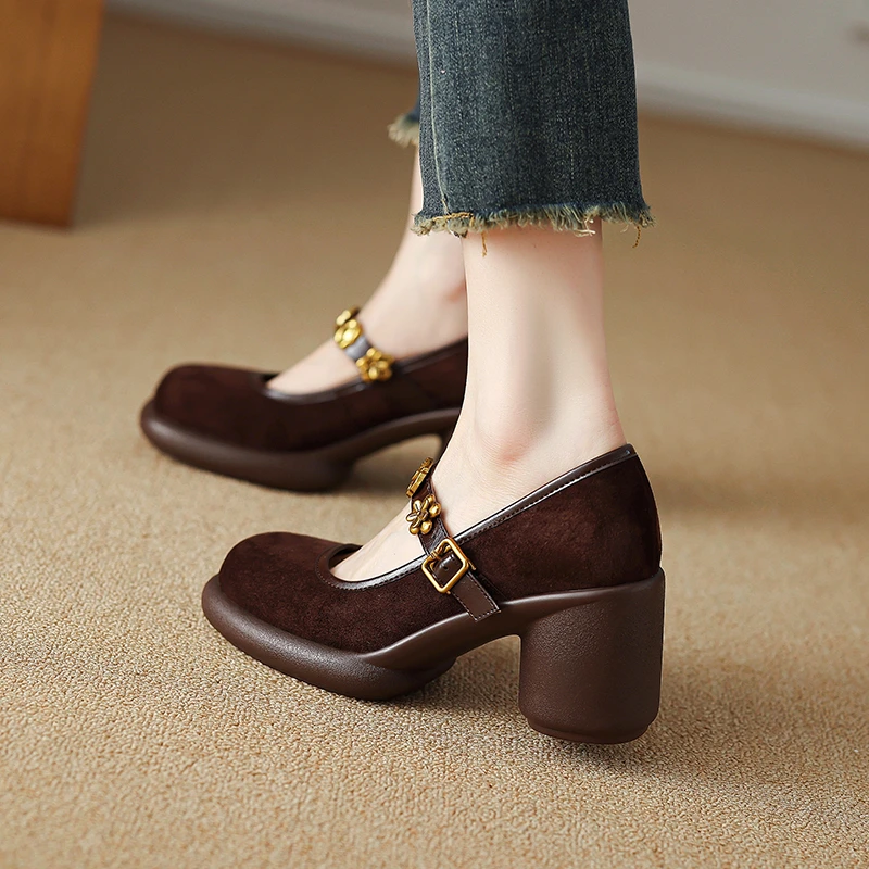 厚底玛丽珍女鞋新款小个子粗跟浅口单鞋复古百搭高跟鞋子