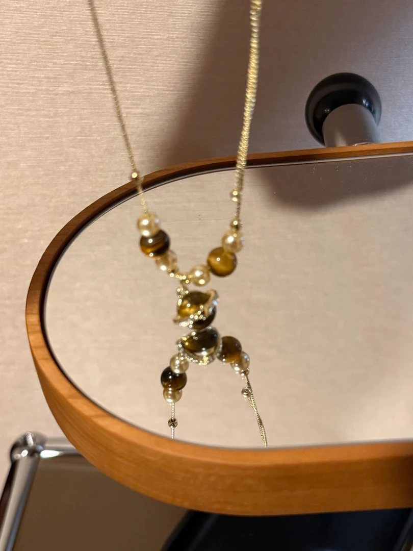 合金树脂项链 复古美拉德虎眼石锁骨链小众独特毛衣链11773-01