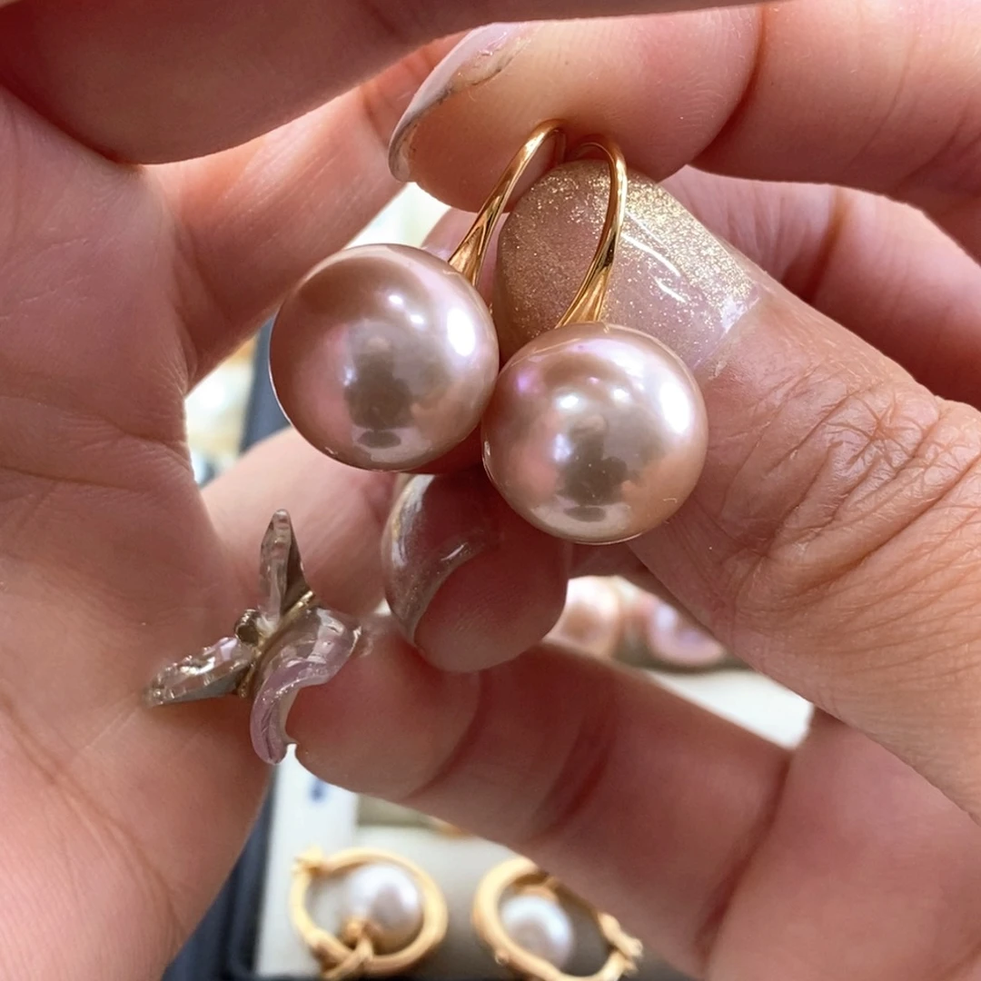 银S925镶嵌淡水珍珠耳饰