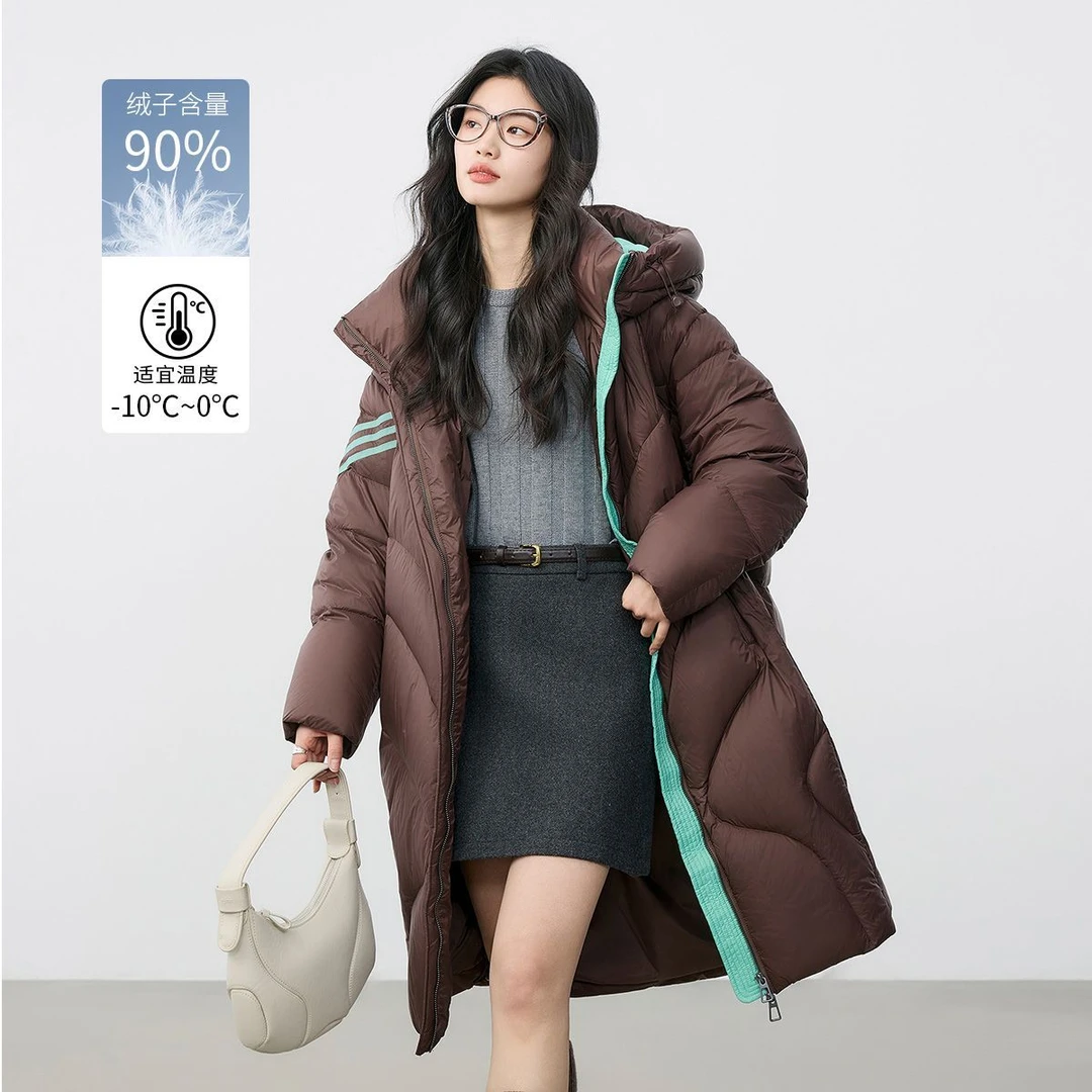 茵曼【高充绒量】一件过冬连帽羽绒服女冬季中长款宽松舒适过膝外套