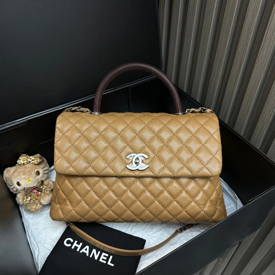 99新 Chanel/香奈儿 奶茶色手提单肩包C684950 1777