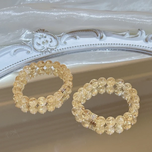 SG2253-［金昭］黄水晶合金锆石简约手串均有瑕色差多样发8