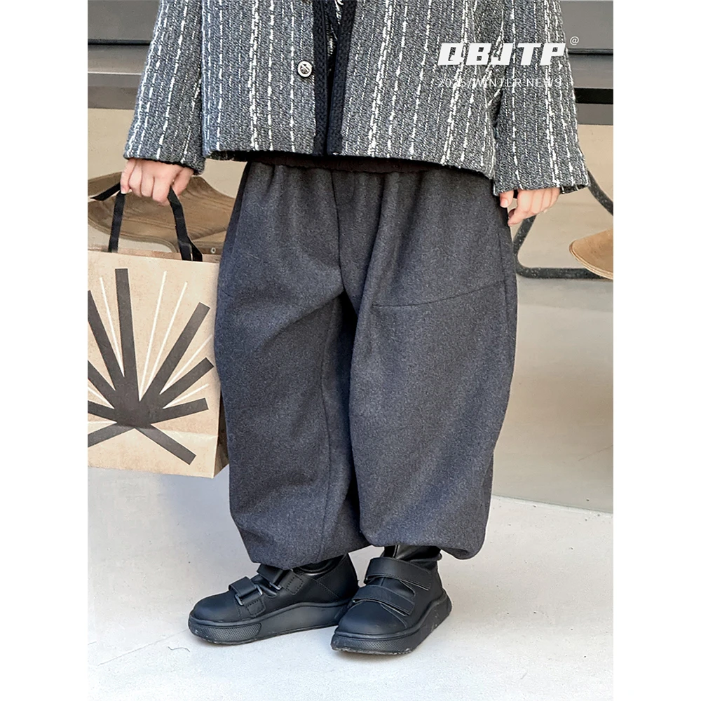 Q宝家童品10月新款 男童裤子儿童呢子裤冬装加厚宝宝洋气毛呢长裤