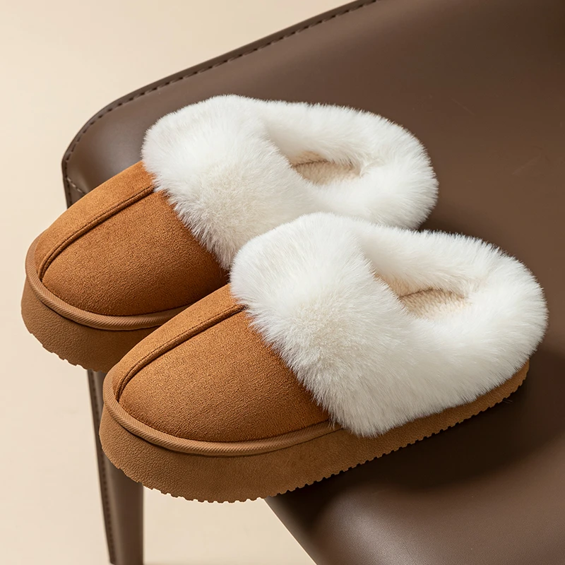 女士冬季加绒加厚保暖防滑外穿毛毛棉拖鞋Q883-1