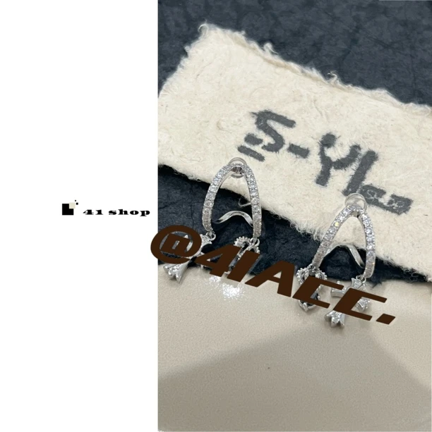 铜合金合成锆石耳饰 A624 双环十字皇冠克克耳钉耳饰