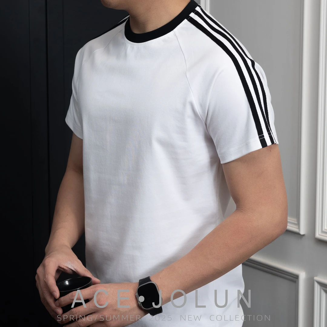 【三杠条纹】索罗娜经典插肩袖圆领短袖T恤春夏男士速干透气上衣