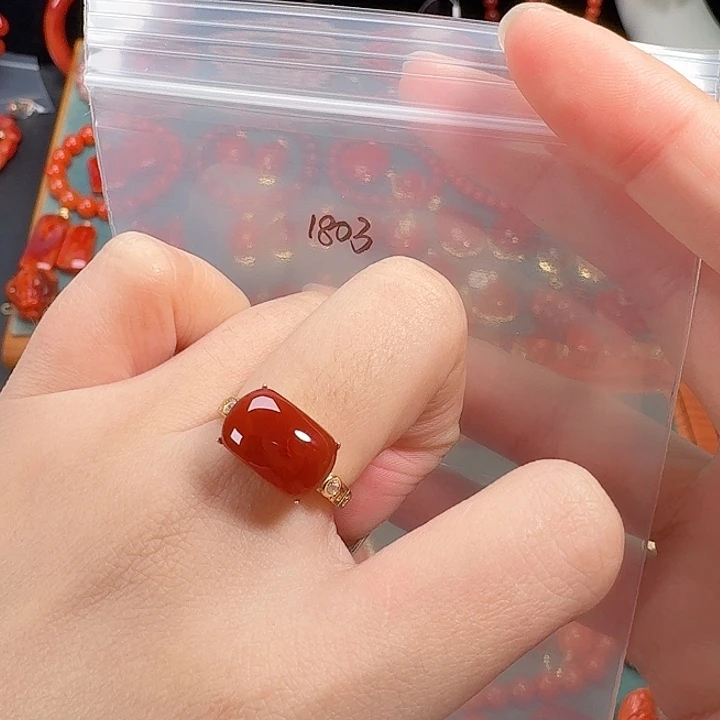 南红玛瑙银S925镶嵌戒指