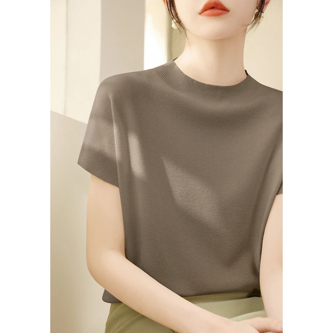 高级感半高领包肩宽松百搭无袖针织衫2025年简约套头显瘦上衣女装