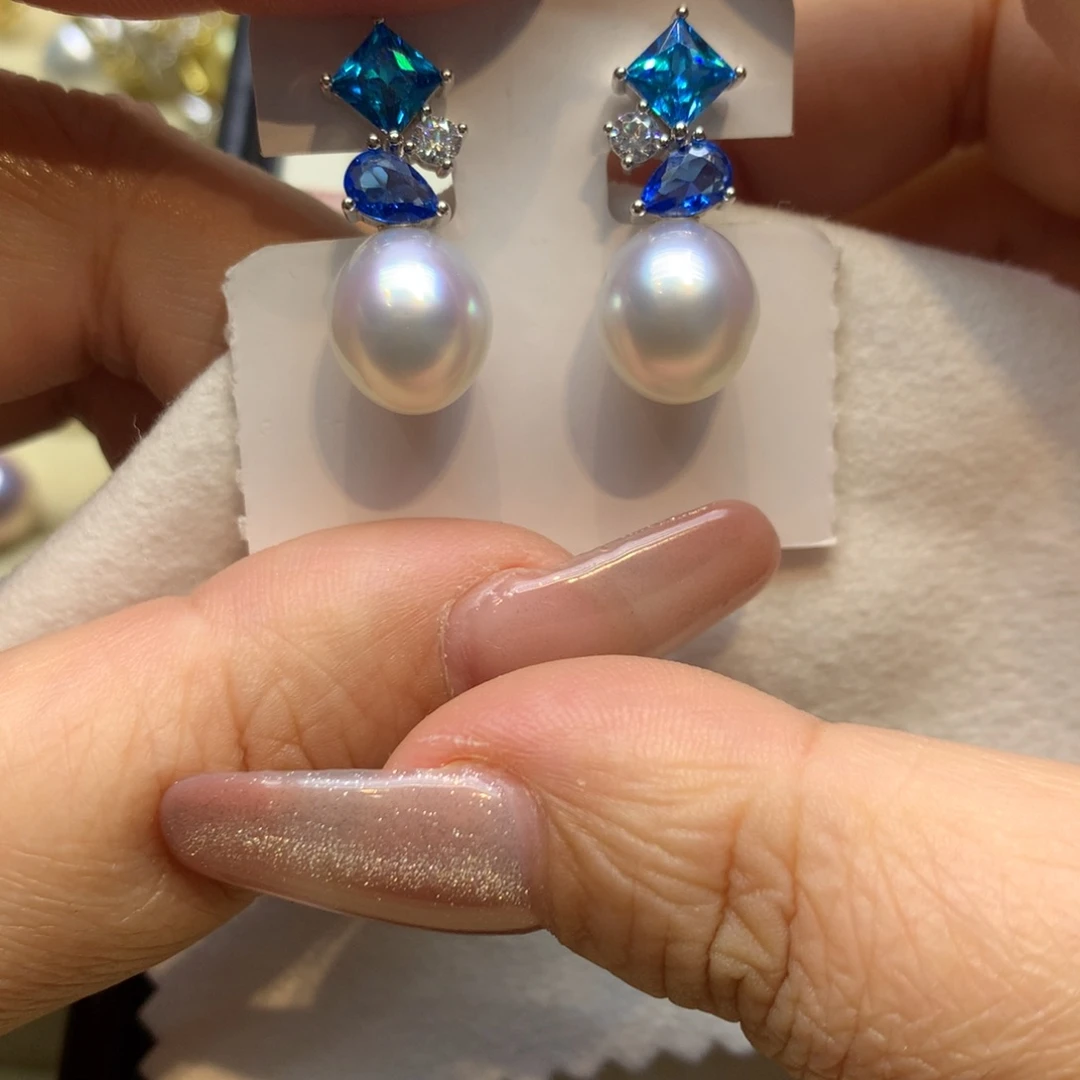 银S925镶嵌耳饰海水珍珠