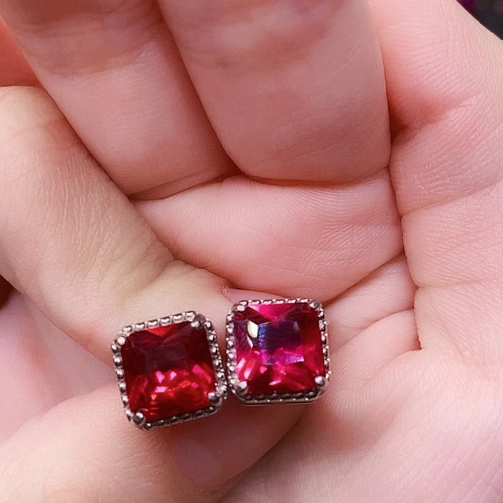 红宝石耳饰银S925镶嵌
