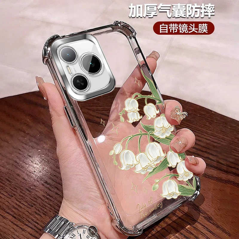 小清新花朵适用荣耀Power手机壳女款防摔气囊全包自带镜头膜 小众