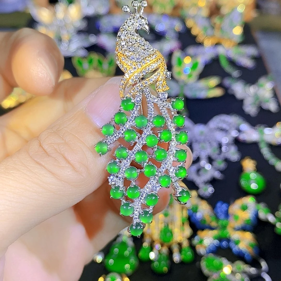 吊坠(不含链)银S925镶嵌翡翠