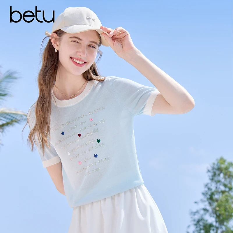 Betu/百图2025年夏季新款时尚百搭休闲洋气短款毛针织衫 2505X26