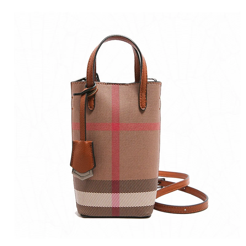 2025新款轻奢手机包竖款帆布格子质感女包时尚百搭手提单肩斜挎包