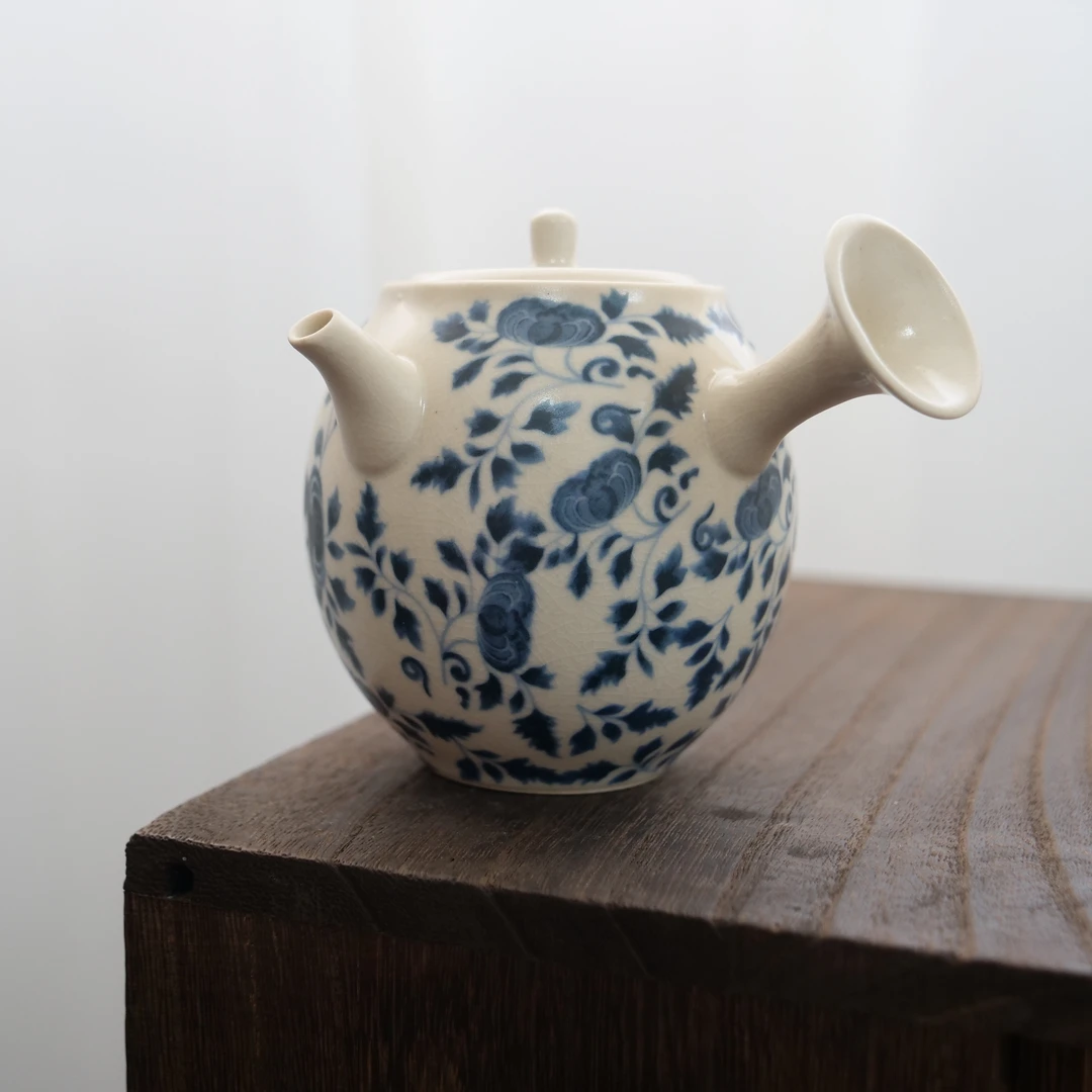 四海【青花凤凰侧把壶】中式精美青花瓷茶道器具公道杯