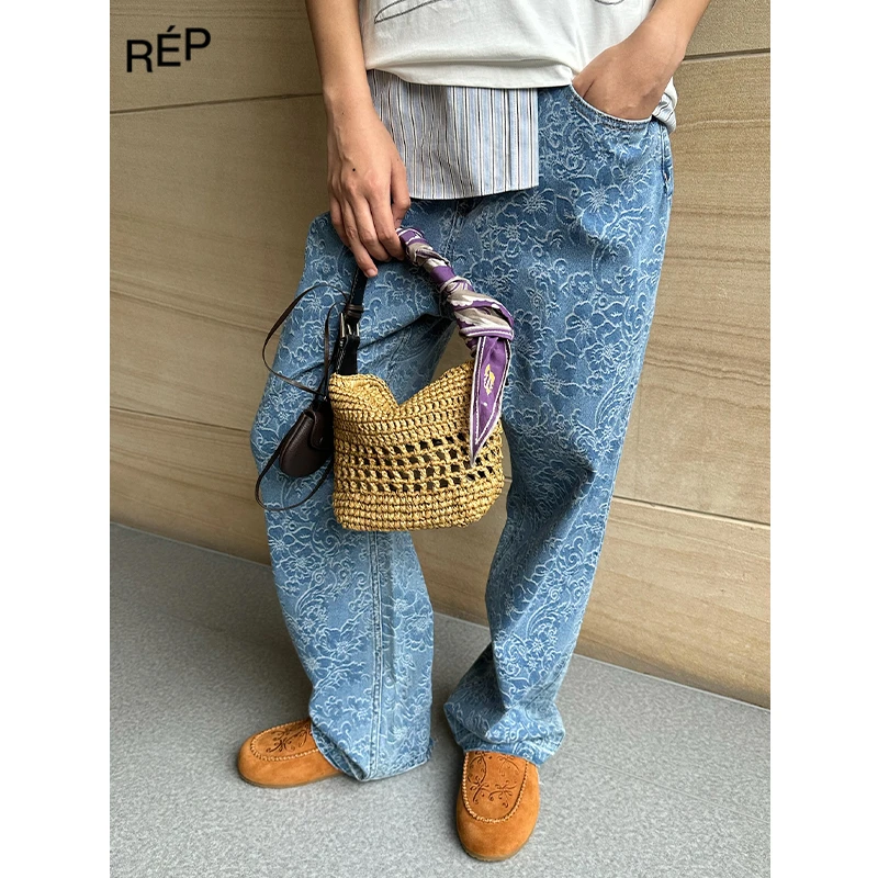 REP-COTEMP设计师品牌蓝色花朵牛仔长裤 25SS 女装买手店