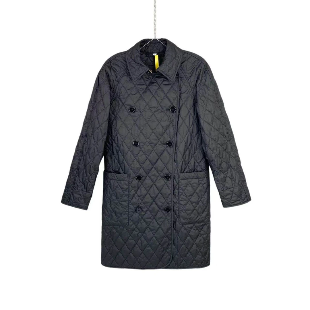95新 BURBERRY/博柏利 cc946 聚酯纤维 黑色双排扣棉服 XS码