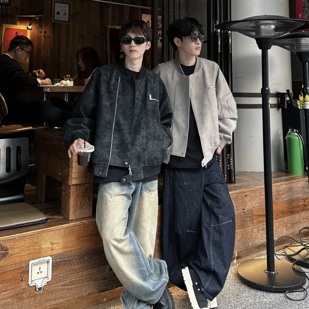 美拉德扎染皮衣外套男女款秋季美式复古潮流机车夹克