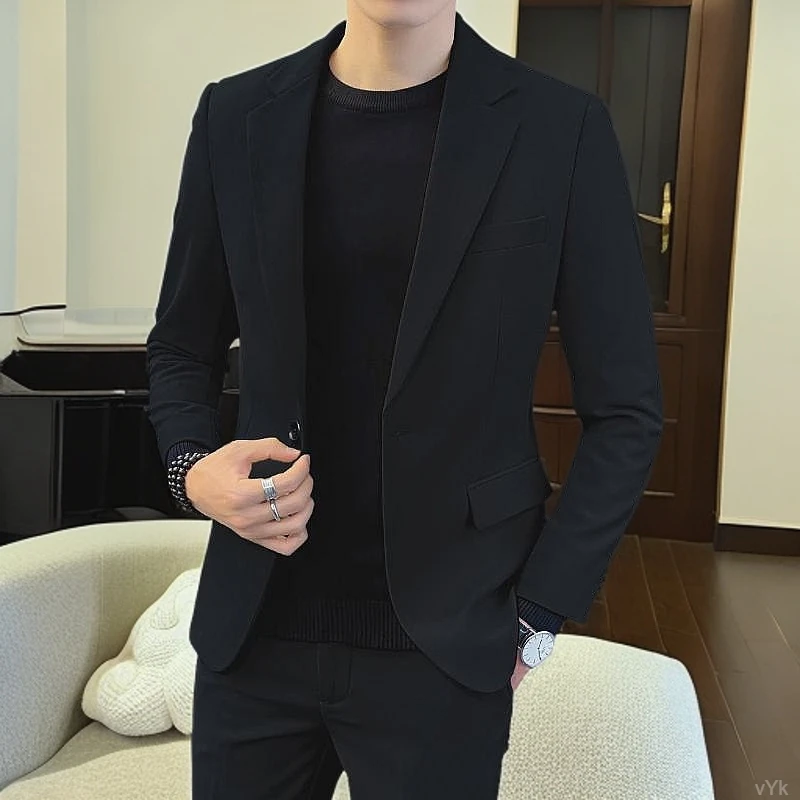 花花公子黑色西服套装男士冬季修身休闲小西装外套潮帅气流上衣服