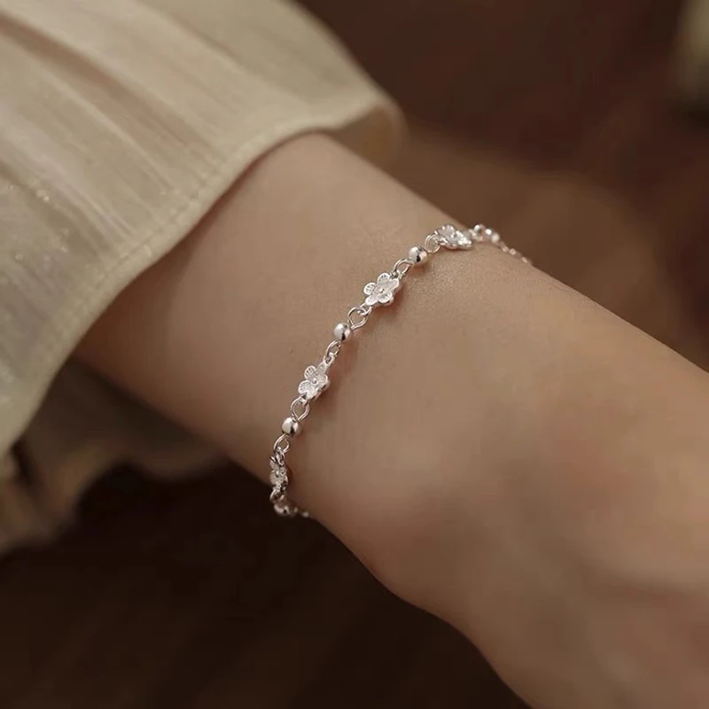 925银手链 花朵手链国风简约气质轻奢银镀小众精致冷淡风礼物手饰