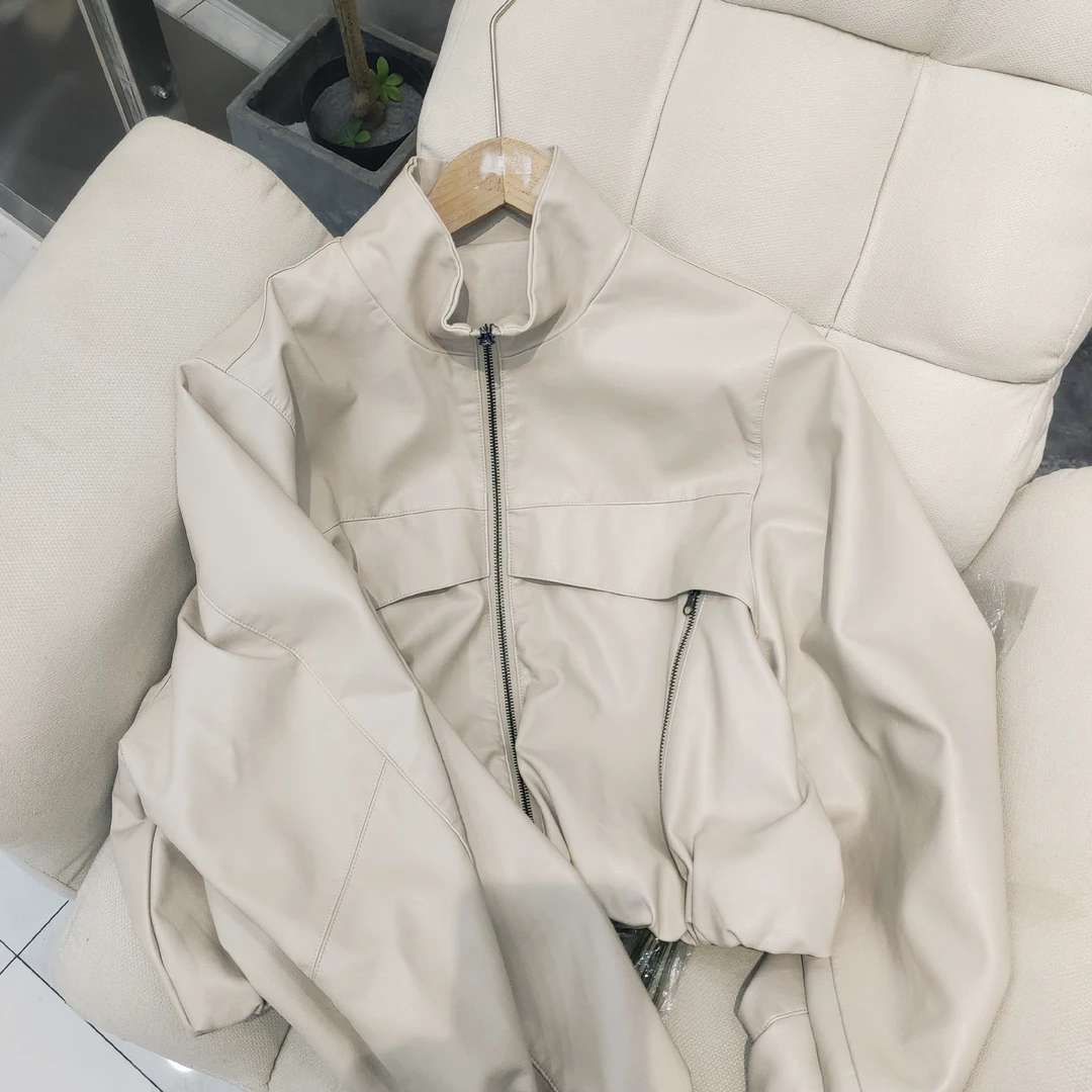 6610米白#立领春秋常规短款秋季皮衣女装