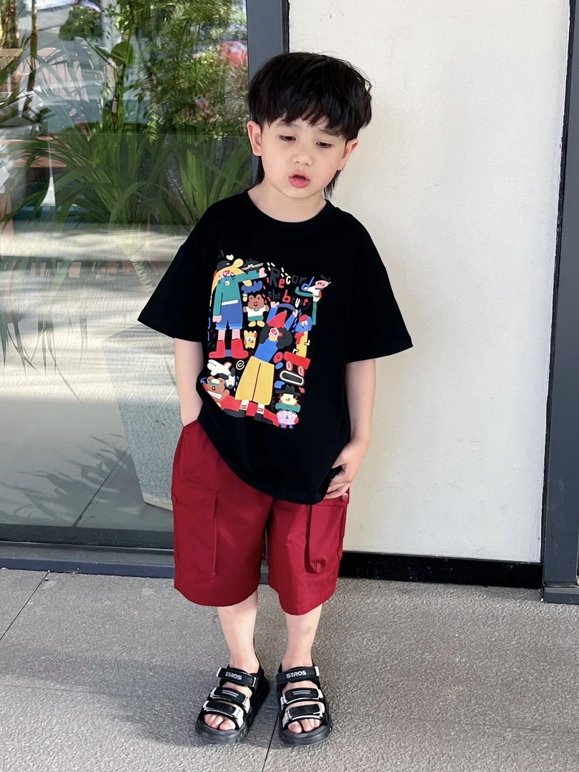 2025夏季新品可爱洋气全棉t恤男女童短袖儿童百搭卡通印花半袖