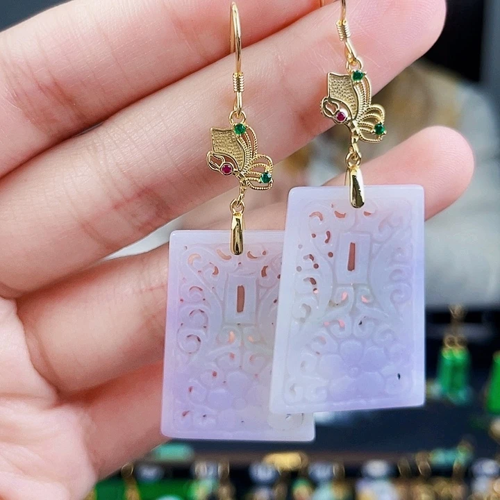 翡翠耳饰银S925镶嵌饰品