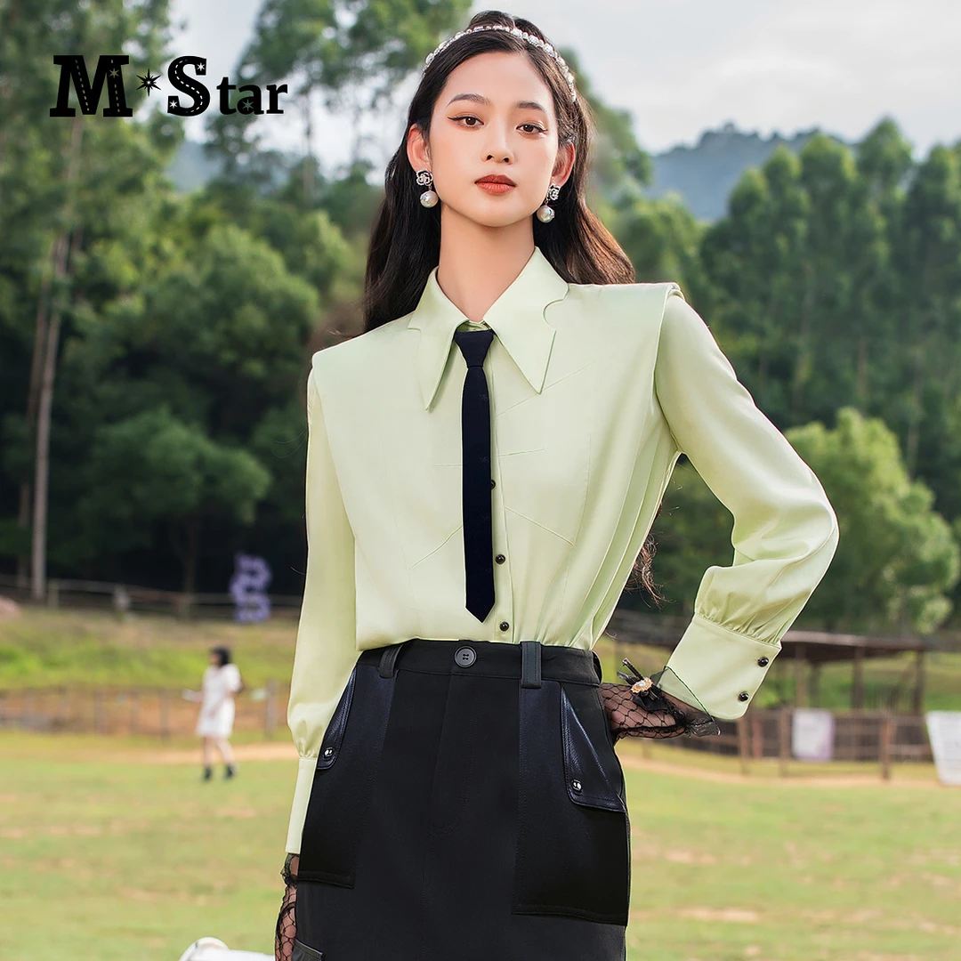 M-春季新款法式通勤垫肩式莱赛尔衬衫女 SFES112636