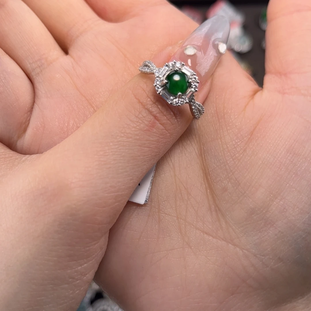 翡翠戒指银S925镶嵌66688