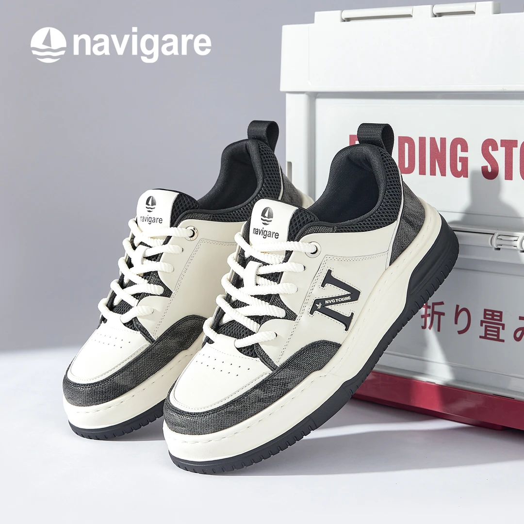 Navigare意大利小帆船男鞋2025年秋季学院风拼色松糕底休闲板鞋