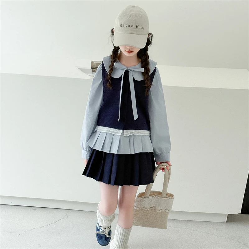 女童学院风套装秋装2025新款女大童韩系马甲衬衫早秋穿搭jk百褶裙
