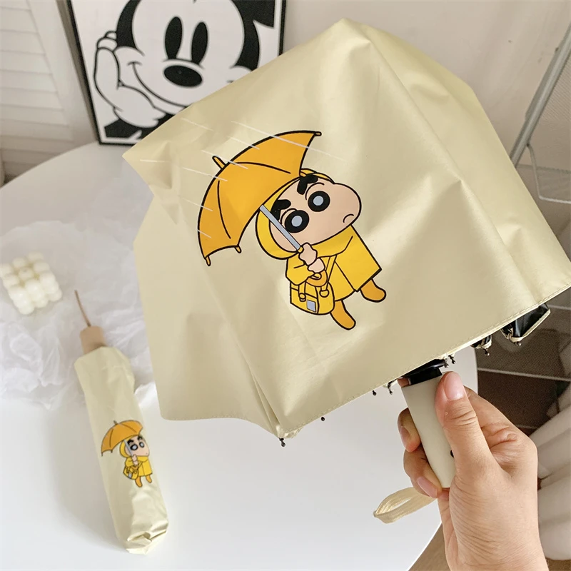 卡通小新雨伞学生晴雨两用太阳伞折叠三折黑胶防晒防紫外线遮阳伞