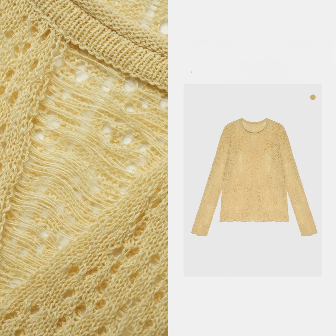 春夏上新百搭休闲针织圆领镂空钩花花上衣【风林涧】