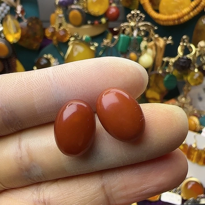 琥珀银S925镶嵌耳饰