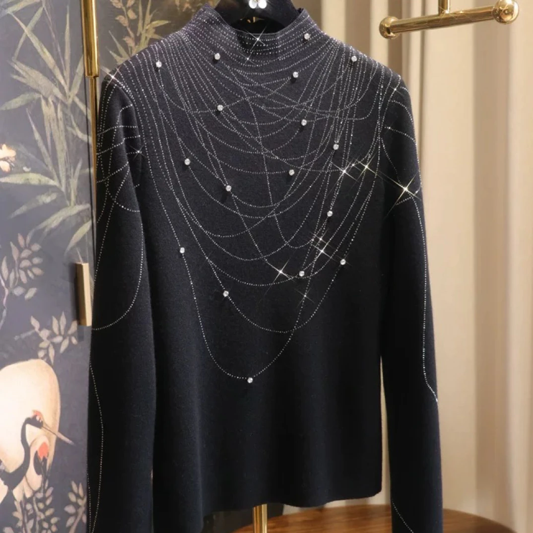 意大利纱线 绵羊毛衫品牌钉钻羊毛衫半高领针织衫上衣打底衫顺丰1