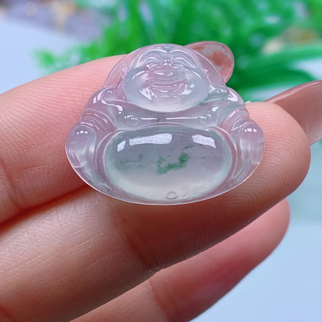 缅甸天然A货翡翠，冰飘花佛公 编号267/1213尺寸 20.2-23.3-4.6