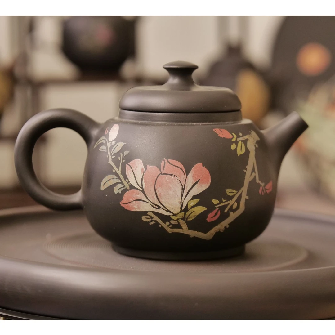 建水紫陶石瓢壶阴刻阳填工艺家用手工泡茶壶