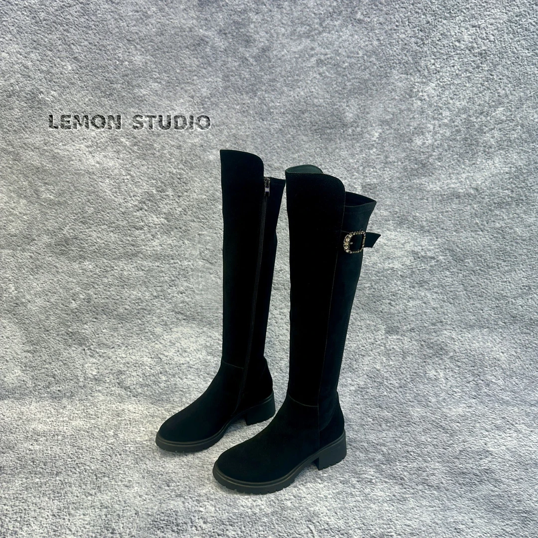 高质感5050|全真皮显瘦显高钻扣冬日高靴