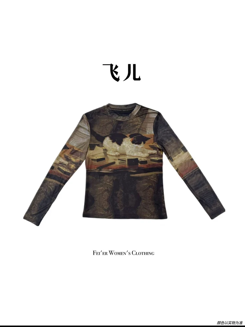 飞儿【画中猫打底】2025早秋新款时尚百搭气质上衣衬衫