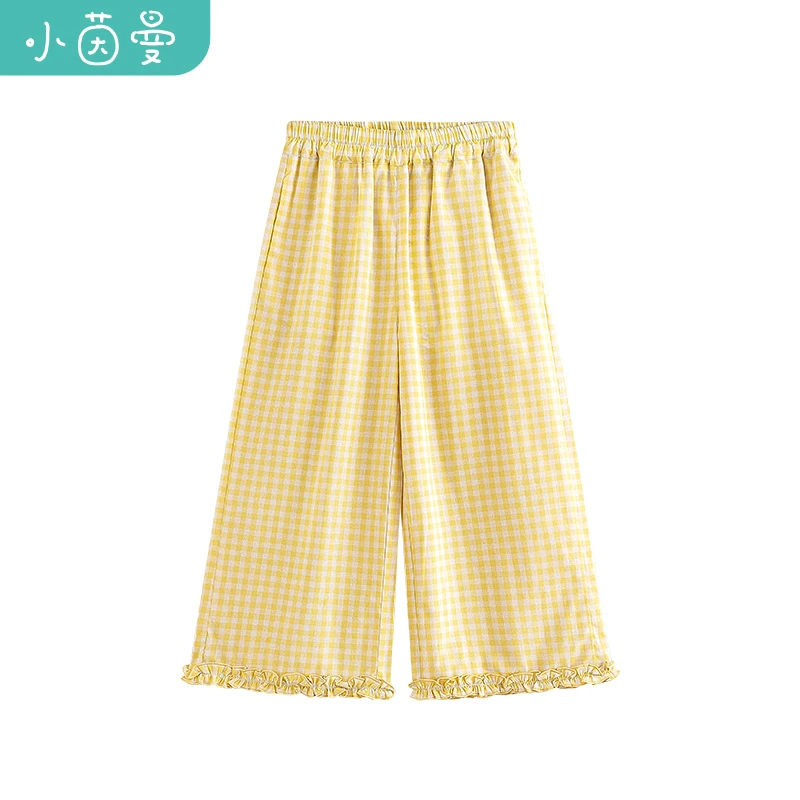 【裤子校服神器】小茵曼长裤25夏季新长裤黄格子休闲百搭宽松裤子