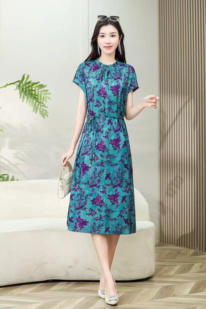 曼玉 T8975气质时尚休闲女士夏季印花连衣裙女装气质时尚