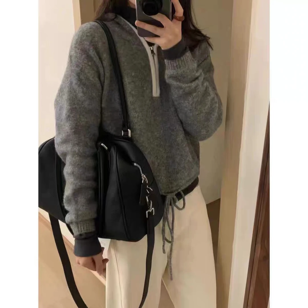 【连帽拉链套头】拉链连帽针衫女新款毛衣外套 ZZ-33172