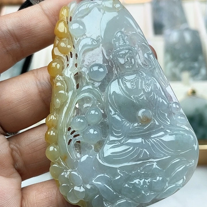 翡翠挂件未镶嵌叶*生天然翡翠A货观音