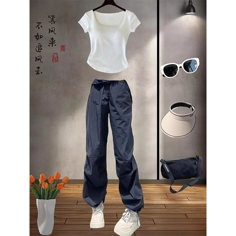 梨形身材八分工装休闲裤女春秋新款穿搭大码小个子显瘦藏蓝束脚裤