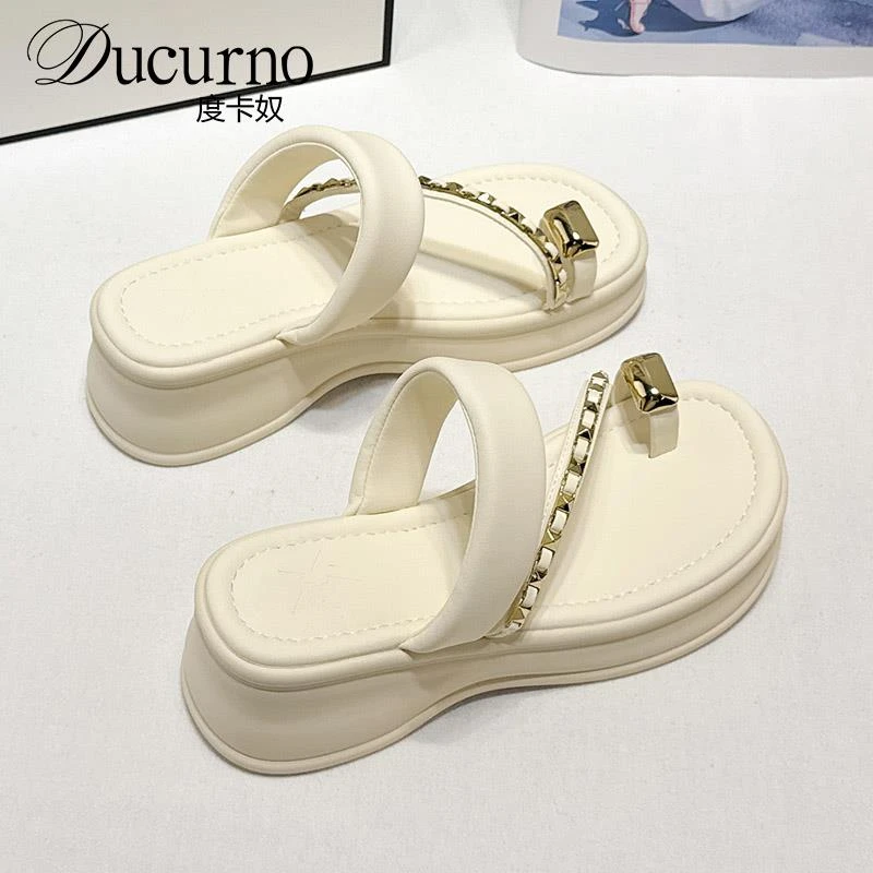 DUCURNO厚底拖鞋女外穿百搭2025款百搭时尚坡跟夏天海边沙滩凉鞋